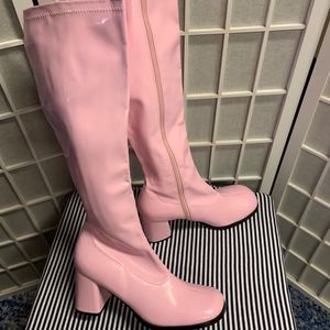 Pink vinyl boots (go-go) - like new